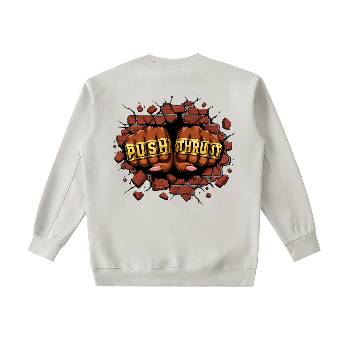 Heavyweight Drop Shoulder Crewneck Sweatshirt - Women's Push Thru It Brick Wall Graphic Back Print VT