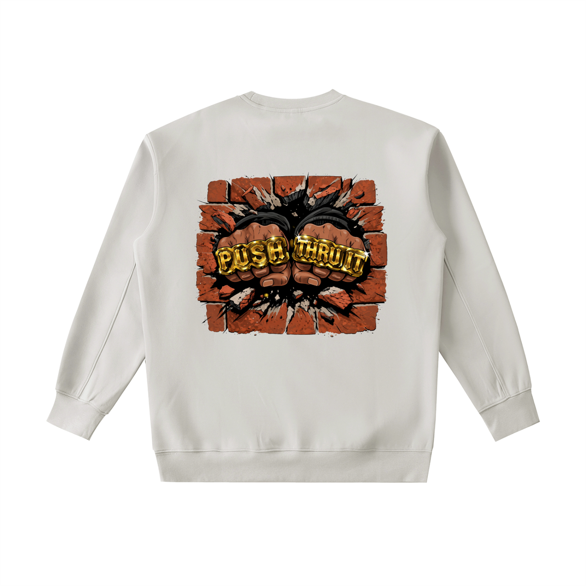 Heavyweight Drop Shoulder Crewneck Sweatshirt - Men's Push Thru It Brick Wall Graphic Back Print VT