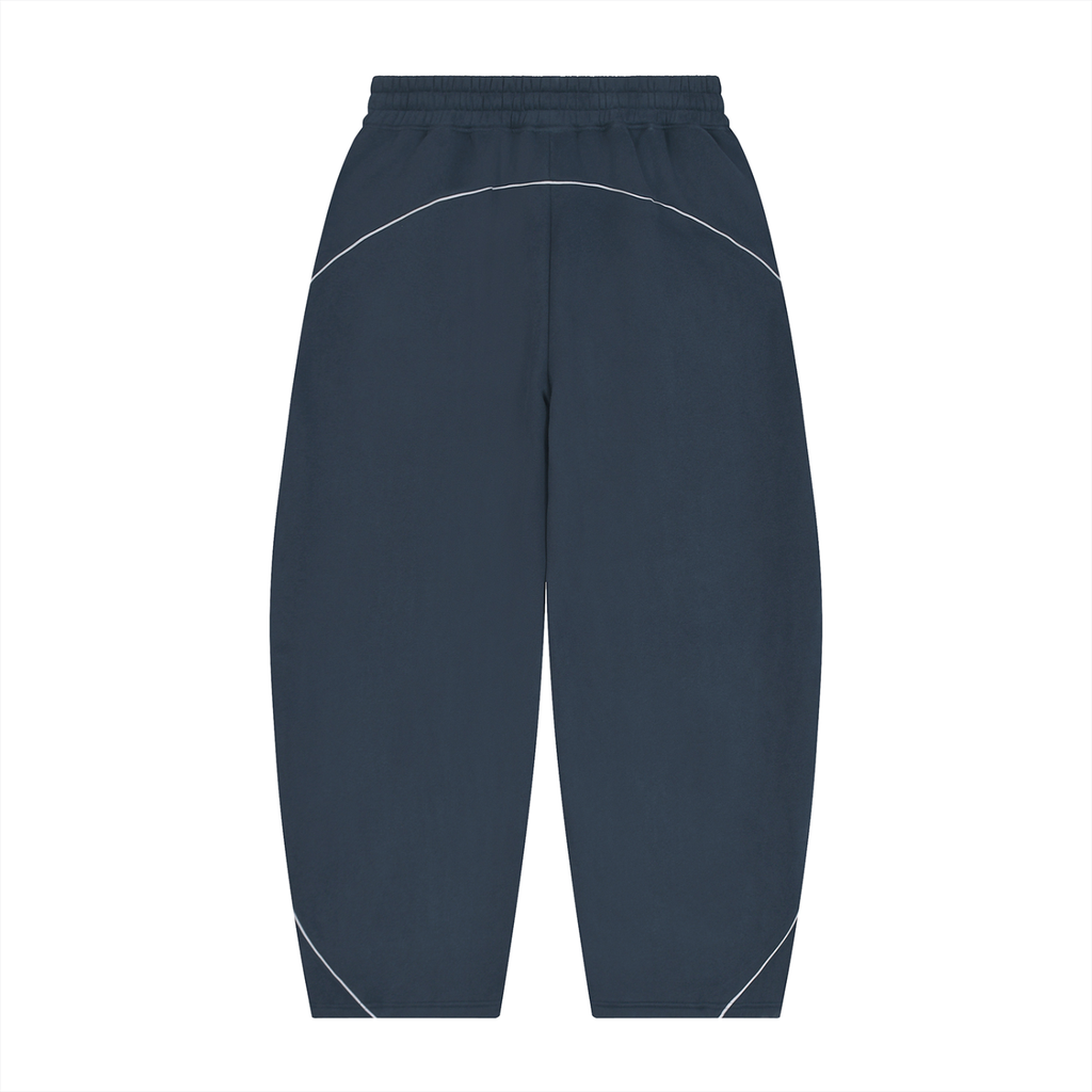 Sporty Unisex Piping Fleece Barrel Wide Leg Sweatpants - Push Thru It Tri-Color Logo Print