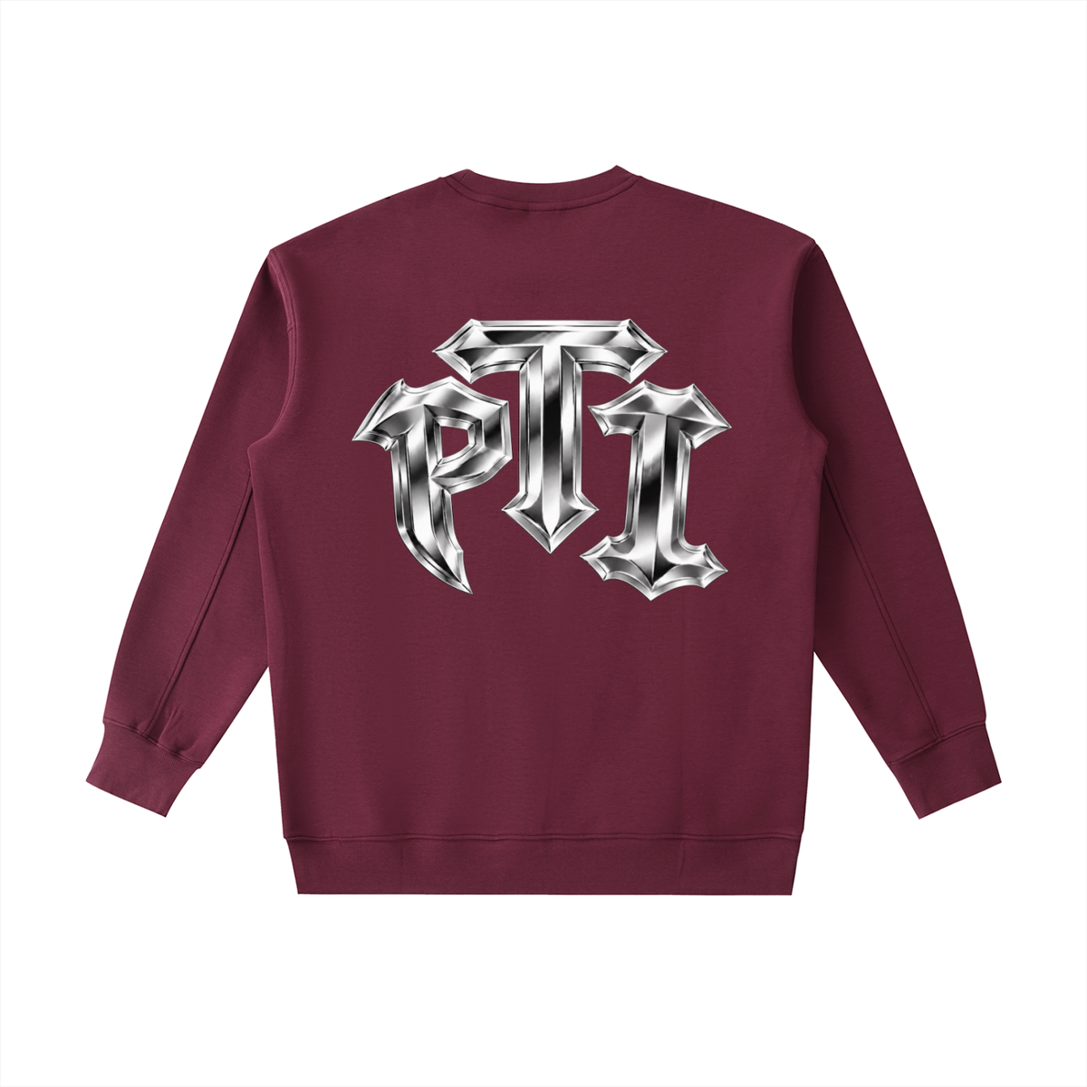 Heavyweight Drop-Shoulder Crewneck Sweatshirt - Push Thru It Chrome Logo Back Print