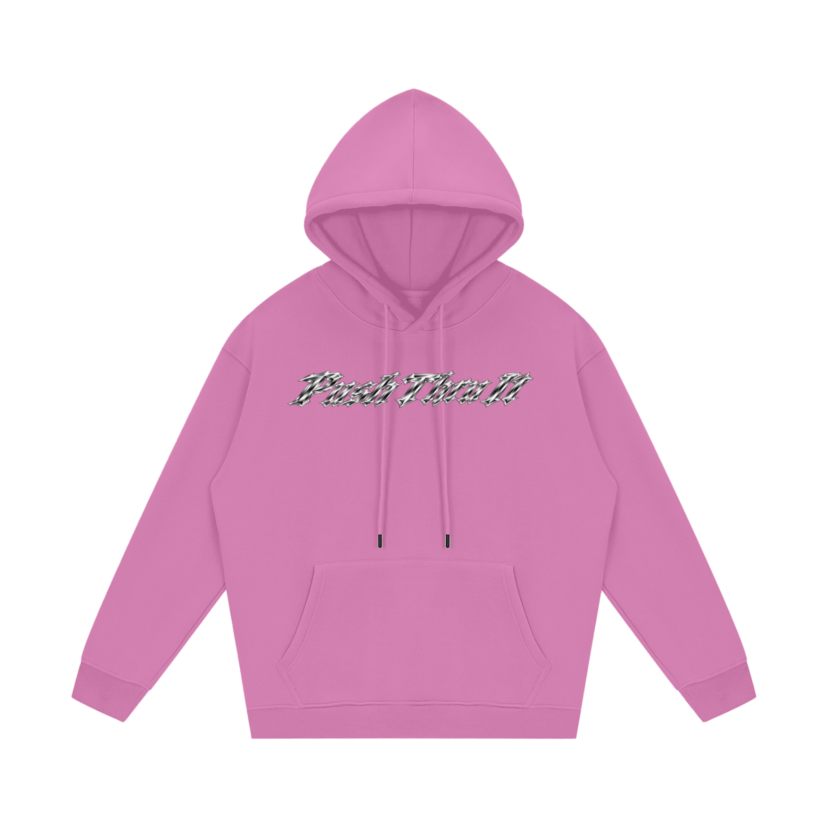 Unisex Heavyweight Relaxed Fleece Hoodie - Push Thru It Chrome Logo Back Print