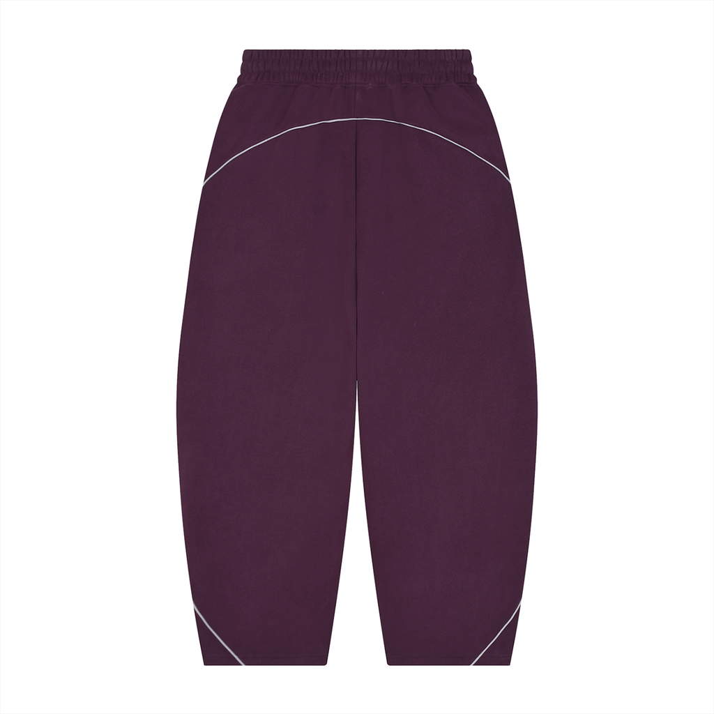 Sporty Unisex Piping Fleece Barrel Wide Leg Sweatpants - Push Thru It Tri-Color Logo Print
