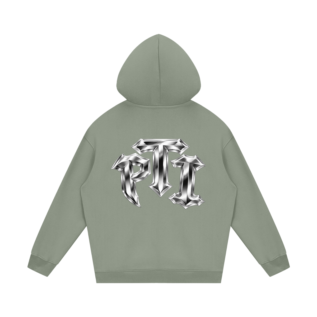 Unisex Heavyweight Relaxed Fleece Hoodie - Push Thru It Chrome Logo Back Print