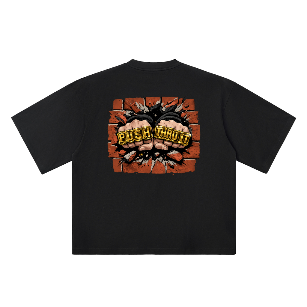 Oversized Drop Shoulder Quarter Sleeve T-Shirt - Men's Push Thru It Brick Wall Graphic Back Print VL