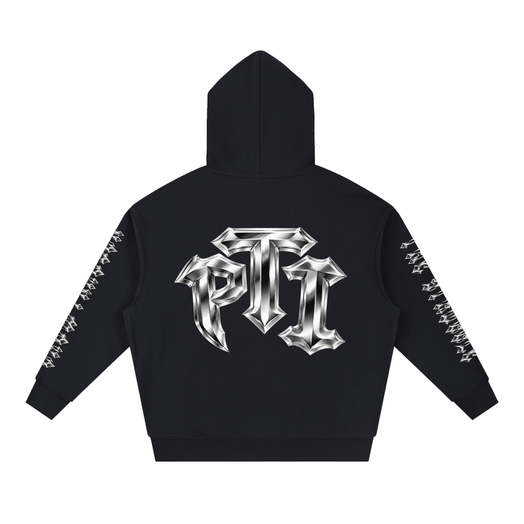 Boxy Heavyweight Drop-Shoulder Cotton-Blend Hoodie - PTI Grow Through The Struggle All Over Sleeve Print