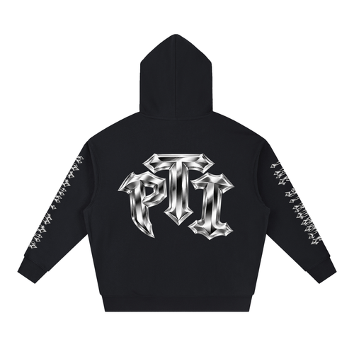 Boxy Heavyweight Drop-Shoulder Cotton-Blend Hoodie - PTI Grow Through The Struggle All Over Sleeve Print