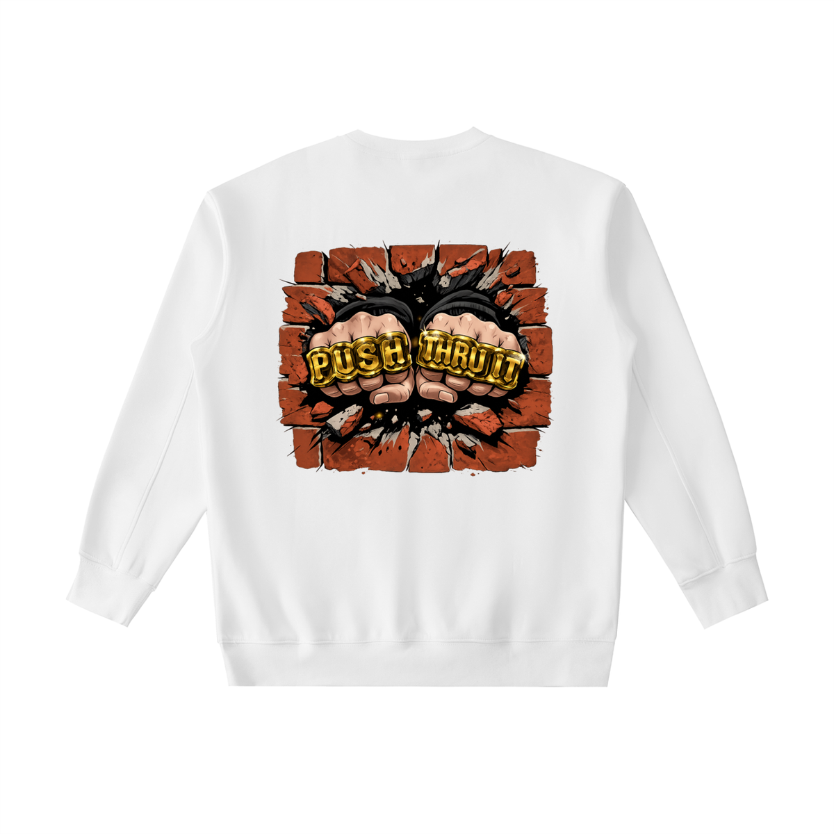 Heavyweight Drop Shoulder Crewneck Sweatshirt - Men's Push Thru It Brick Wall Graphic Back Print VL