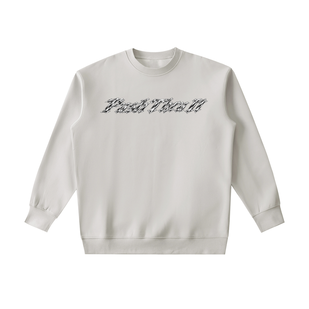 Heavyweight Drop-Shoulder Crewneck Sweatshirt - Push Thru It Chrome Logo Back Print
