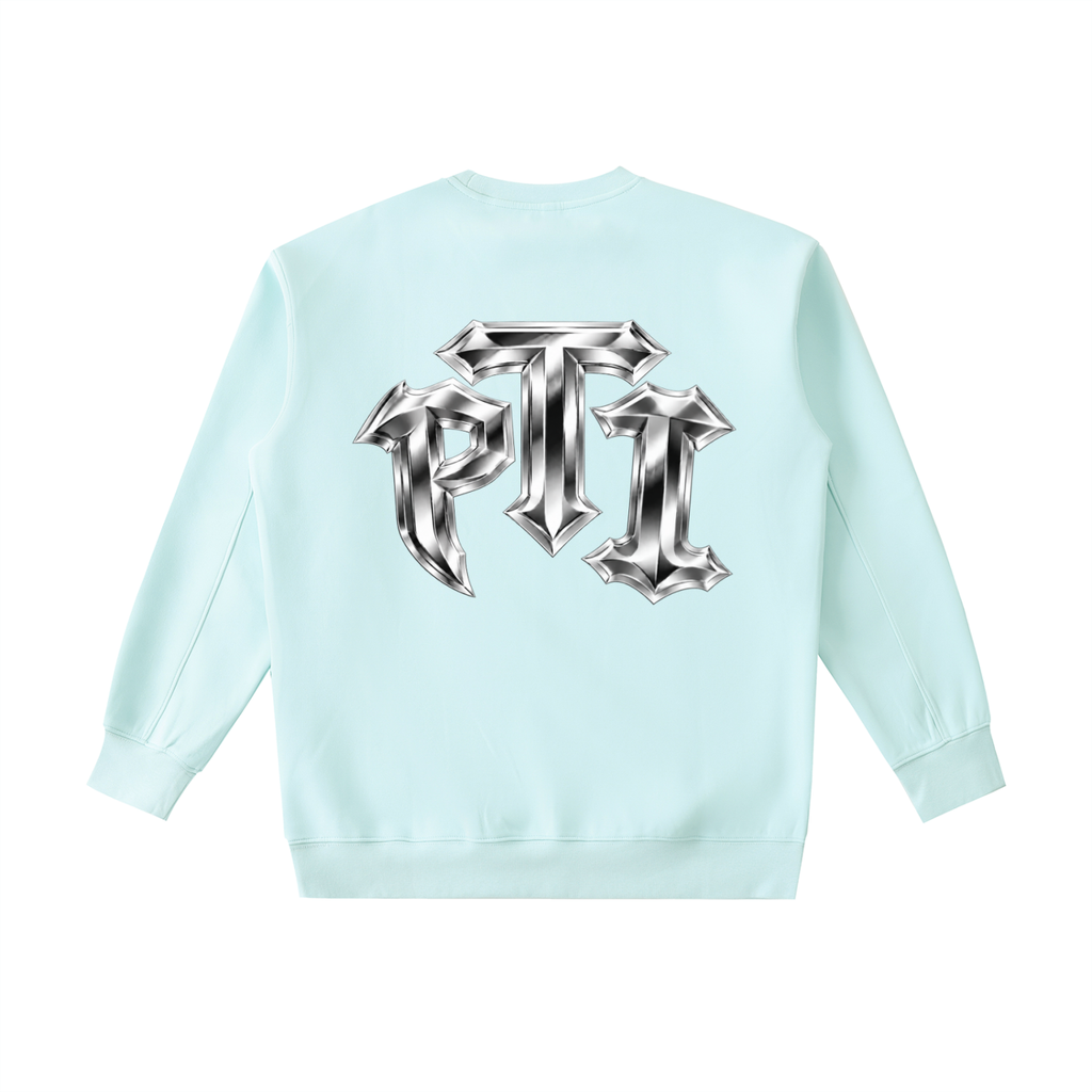 Heavyweight Drop-Shoulder Crewneck Sweatshirt - Push Thru It Chrome Logo Back Print