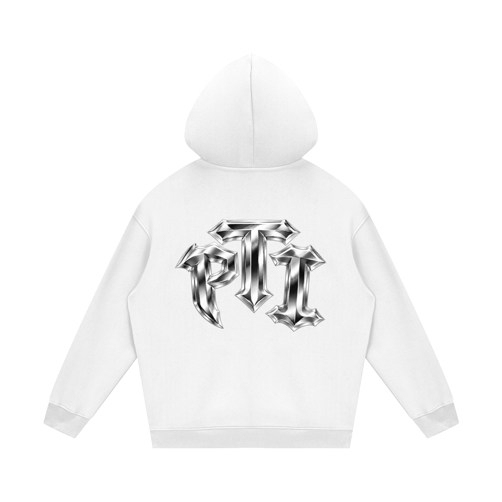 Unisex Heavyweight Relaxed Fleece Hoodie - Push Thru It Chrome Logo Back Print