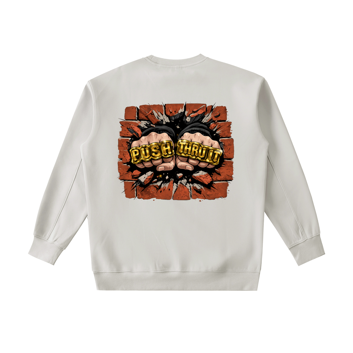 Heavyweight Drop Shoulder Crewneck Sweatshirt - Men's Push Thru It Brick Wall Graphic Back Print VL
