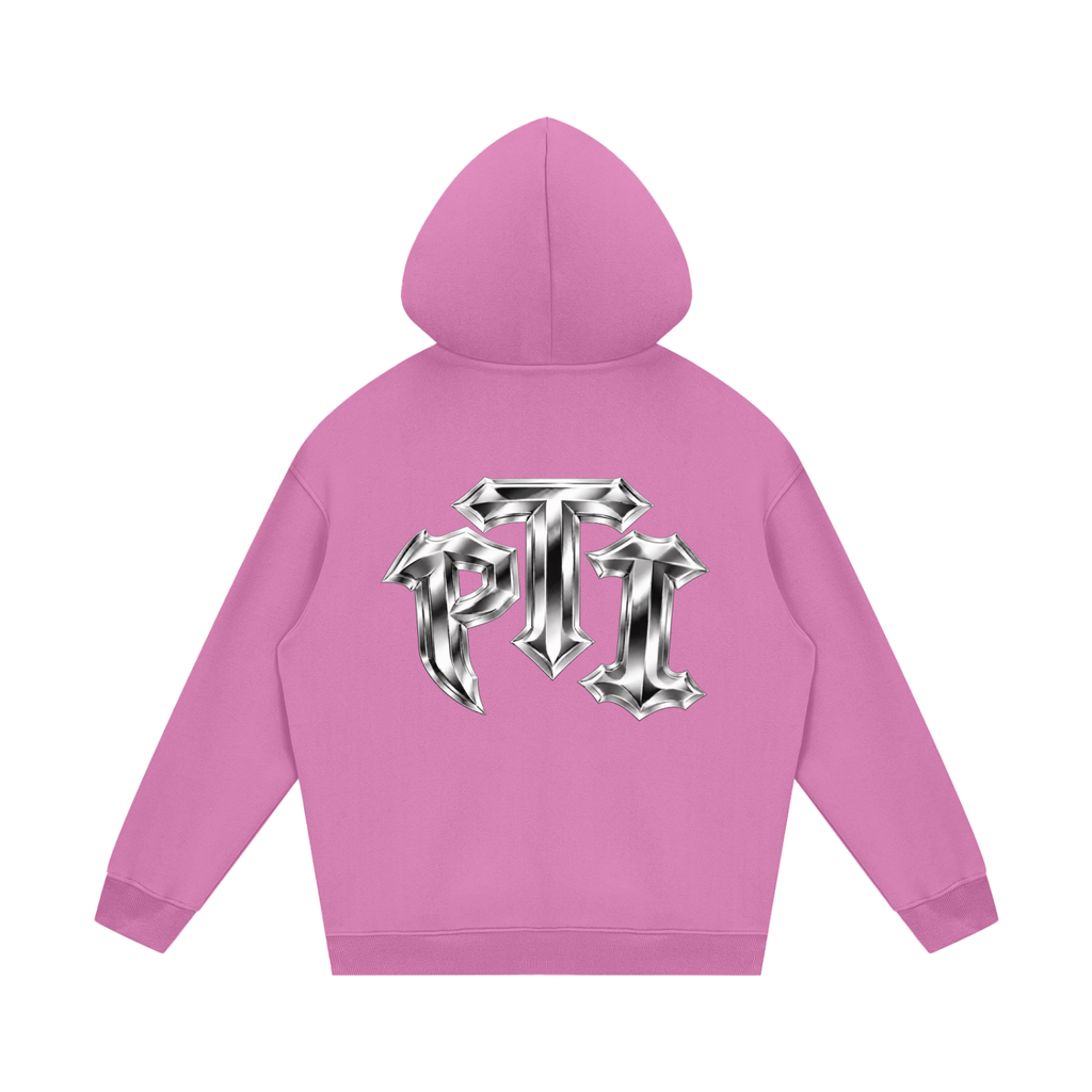 Unisex Heavyweight Relaxed Fleece Hoodie - Push Thru It Chrome Logo Back Print