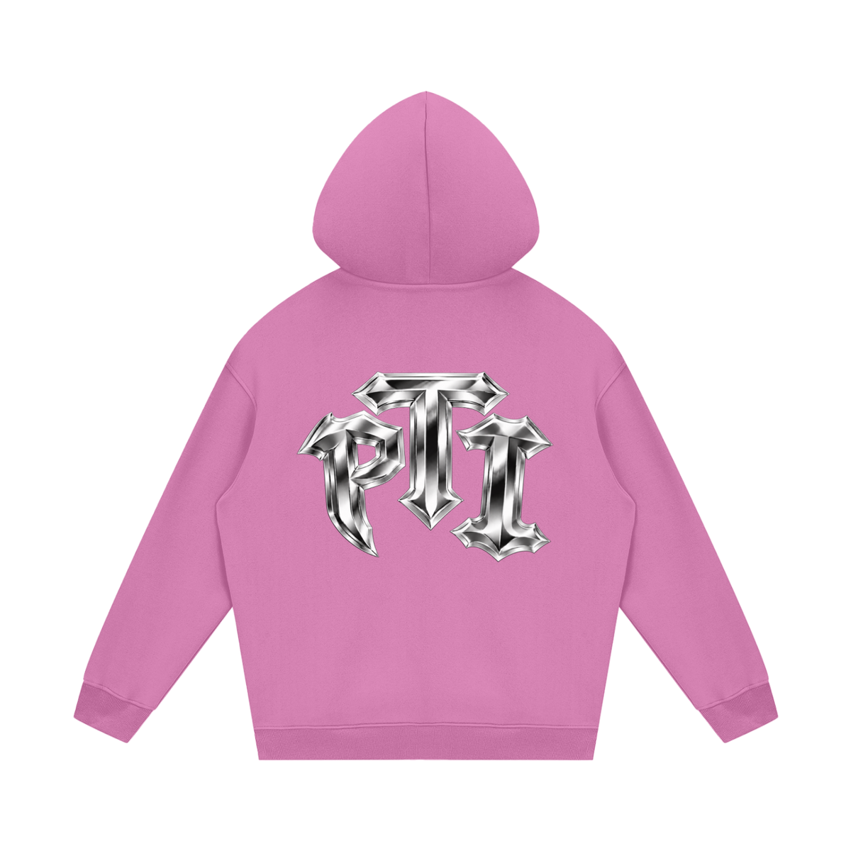 Unisex Heavyweight Relaxed Fleece Hoodie - Push Thru It Chrome Logo Back Print