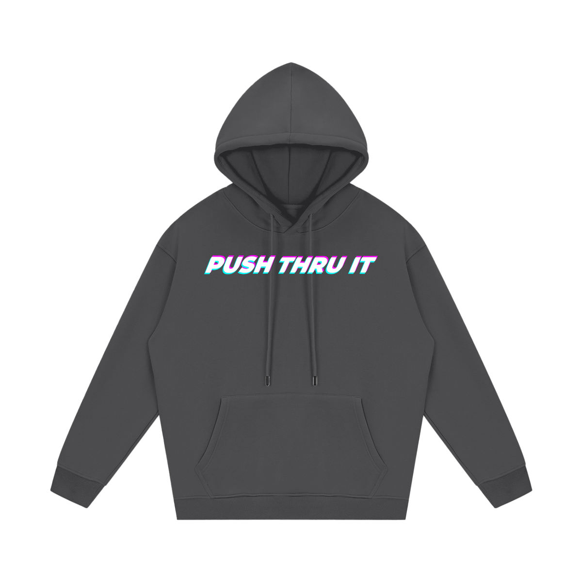 Unisex Heavyweight Relaxed Cotton Blend Hoodie - Push Thru It Original Tri-Color Print