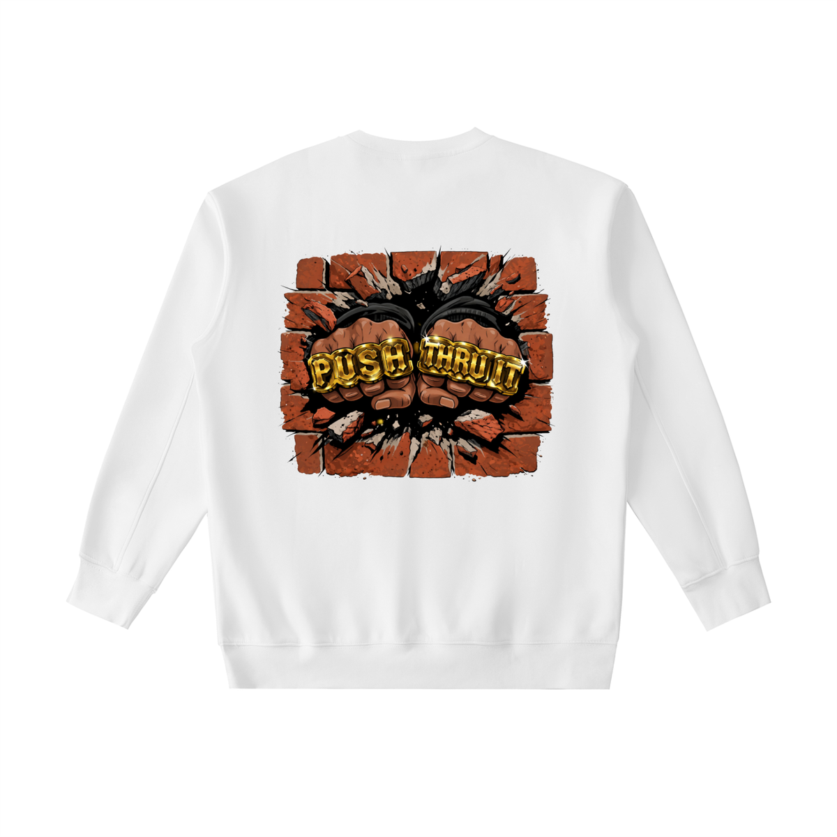 Heavyweight Drop Shoulder Crewneck Sweatshirt - Men's Push Thru It Brick Wall Graphic Back Print VT