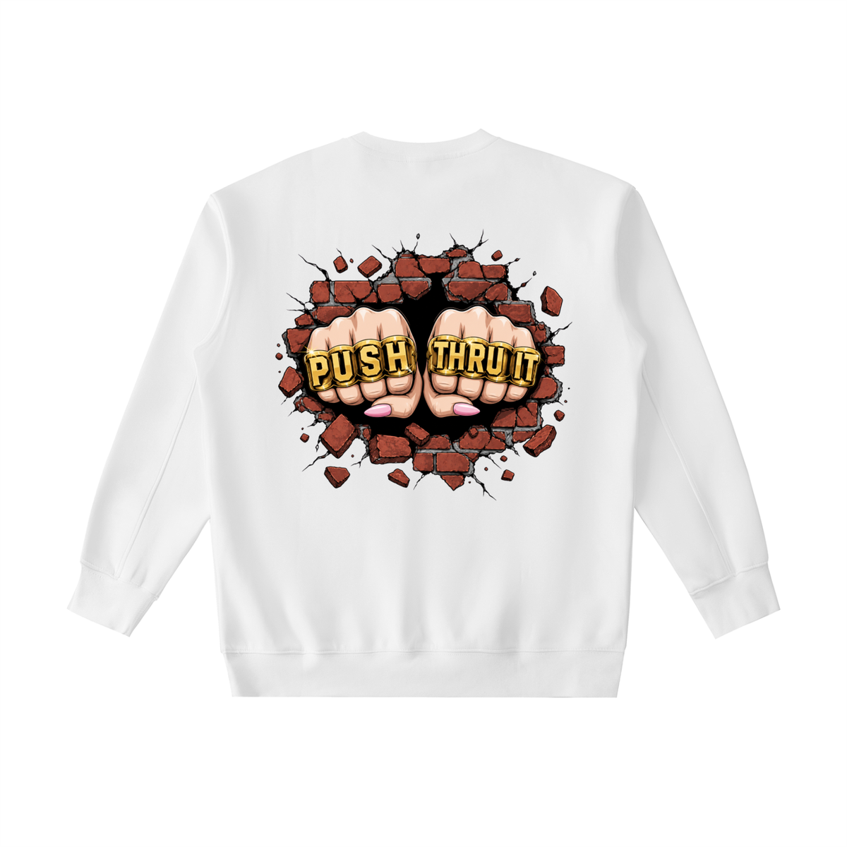 Heavyweight Drop Shoulder Crewneck Sweatshirt - Women's Push Thru It Brick Wall Graphic Back Print VL