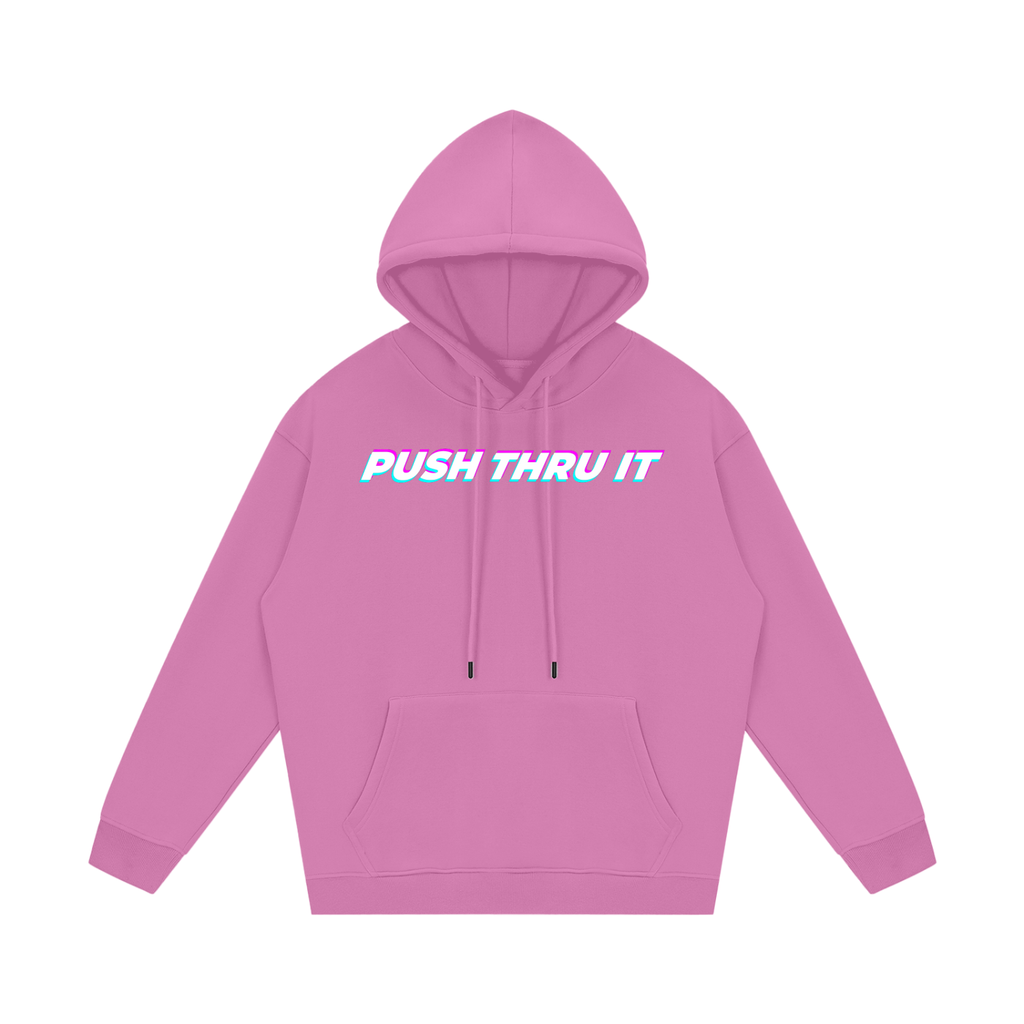Unisex Heavyweight Relaxed Cotton Blend Hoodie - Push Thru It Original Tri-Color Print
