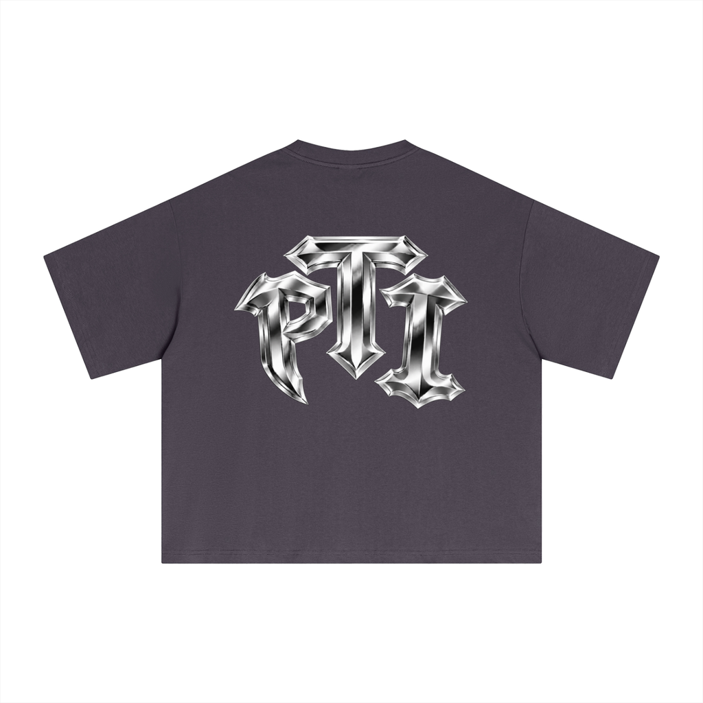 Oversized Cotton Sorona Blend Performance Boxy T-Shirt - Push Thru It Chrome Logo Back Print