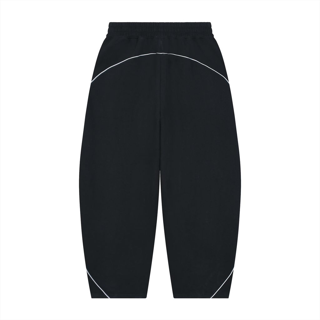 Sporty Unisex Piping Fleece Barrel Wide Leg Sweatpants - Push Thru It Tri-Color Logo Print