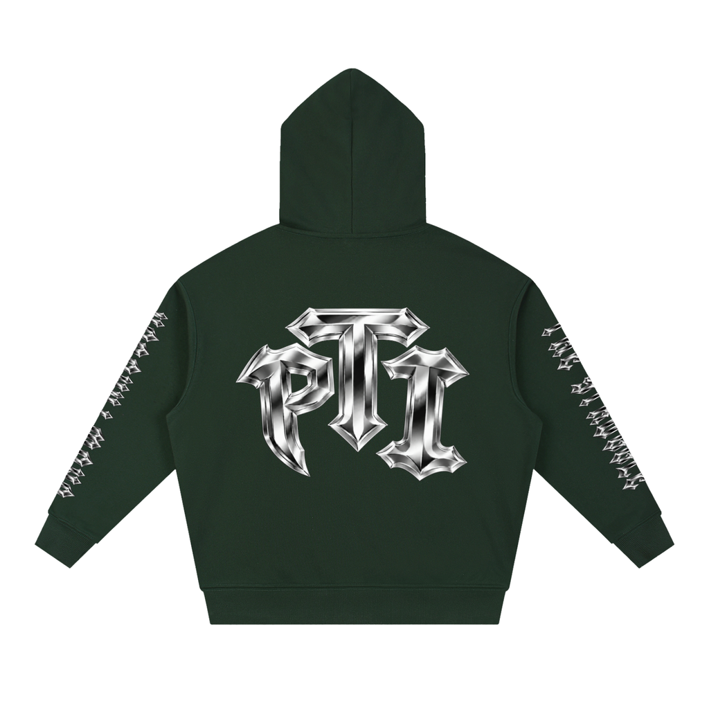 Boxy Heavyweight Drop-Shoulder Cotton-Blend Hoodie - PTI Grow Through The Struggle All Over Sleeve Print