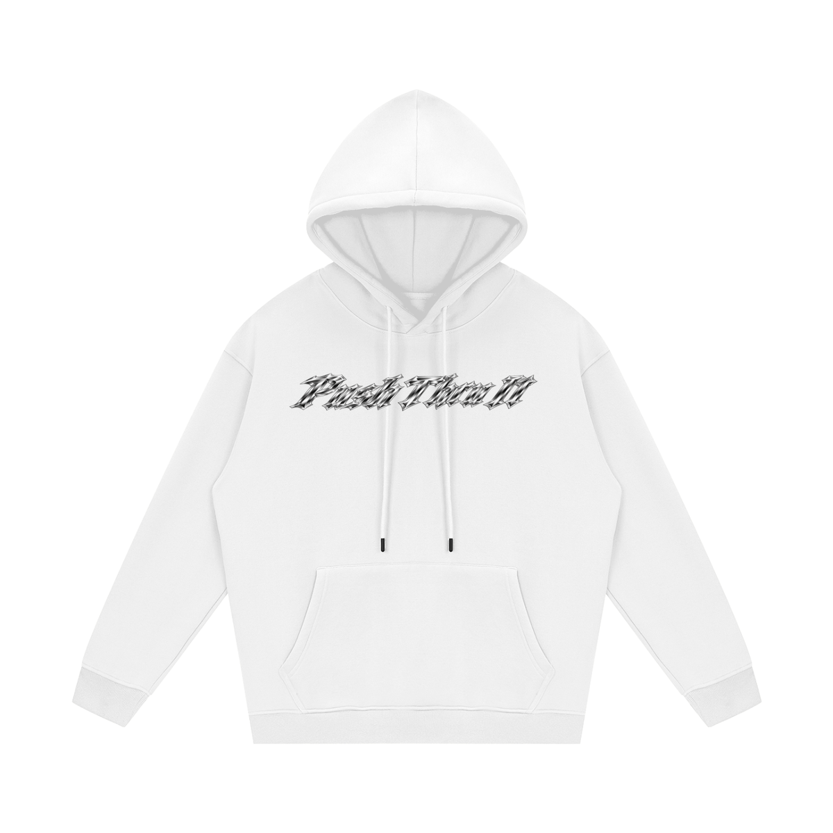 Unisex Heavyweight Relaxed Fleece Hoodie - Push Thru It Chrome Logo Back Print