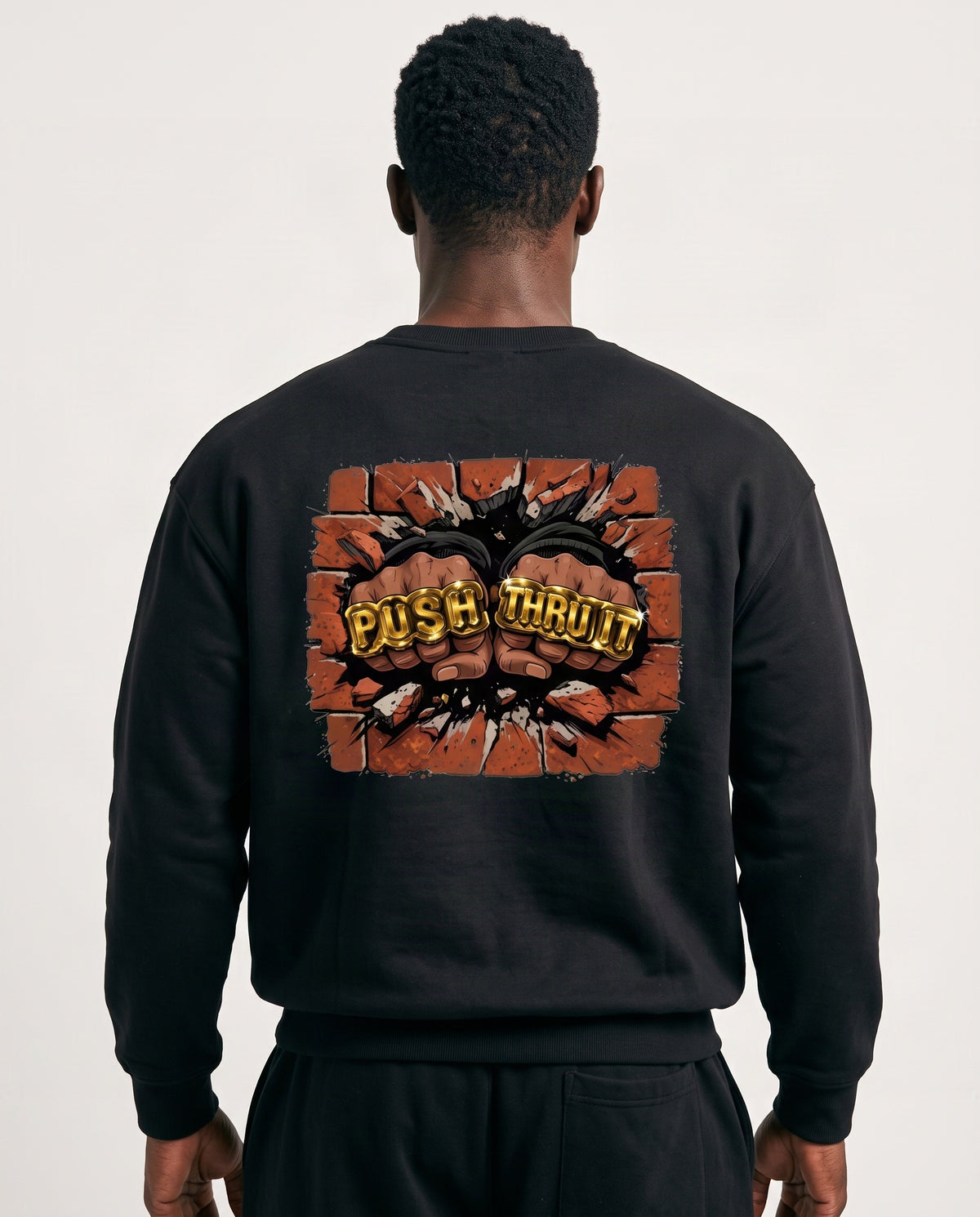 Heavyweight Drop Shoulder Crewneck Sweatshirt - Men's Push Thru It Brick Wall Graphic Back Print VT