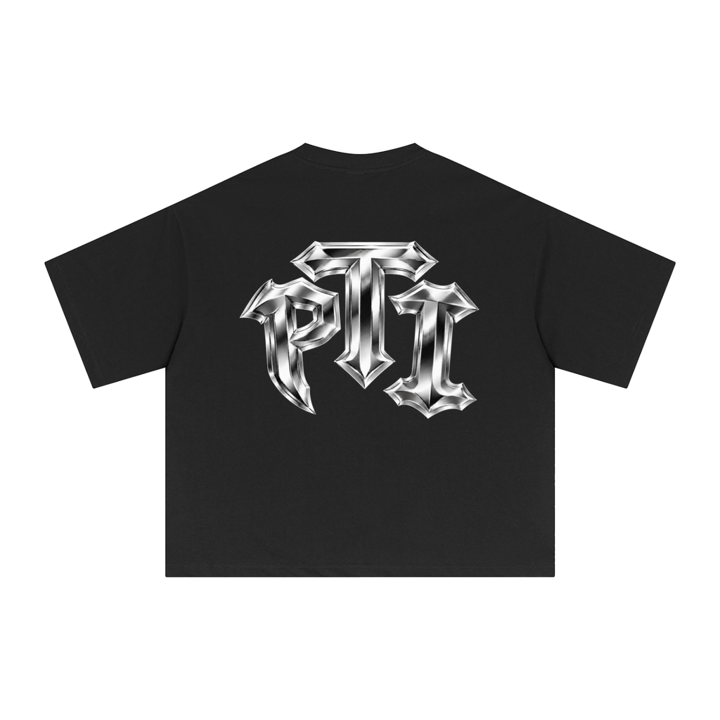Oversized Cotton Sorona Blend Performance Boxy T-Shirt - Push Thru It Chrome Logo Back Print