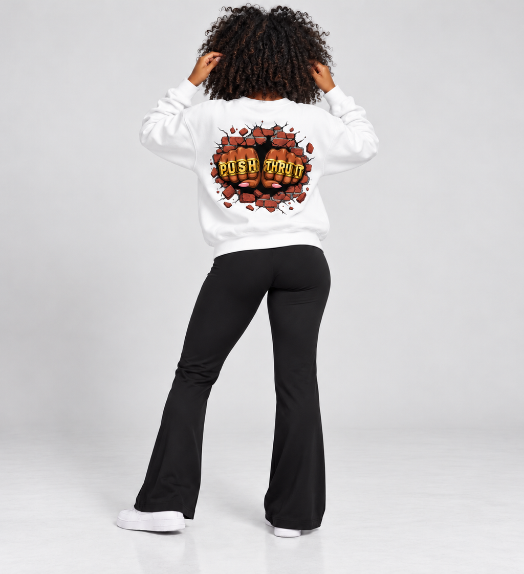 Heavyweight Drop Shoulder Crewneck Sweatshirt - Women's Push Thru It Brick Wall Graphic Back Print VT