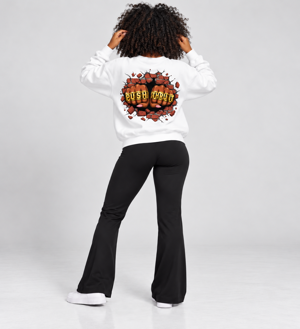 Heavyweight Drop Shoulder Crewneck Sweatshirt - Women's Push Thru It Brick Wall Graphic Back Print VT
