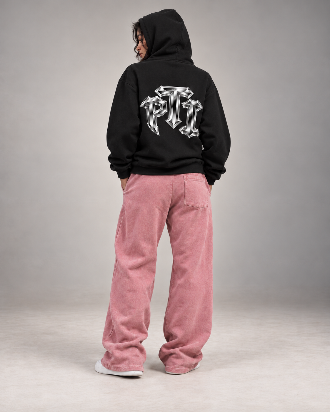 Unisex Heavyweight Relaxed Fleece Hoodie - Push Thru It Chrome Logo Back Print