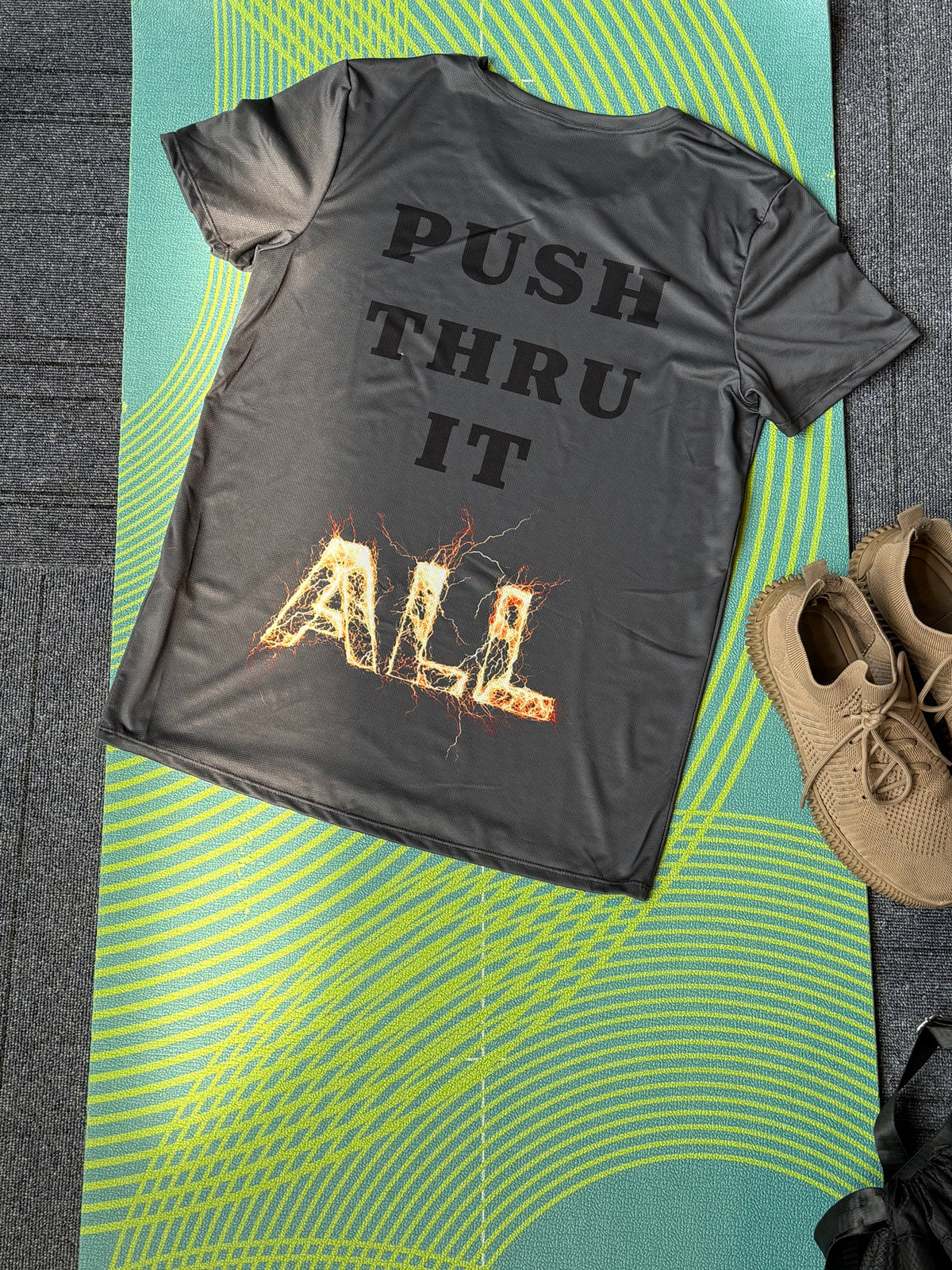 Men's Breathable Athletic T-Shirt - Push Thru It ALL - Dark Gray