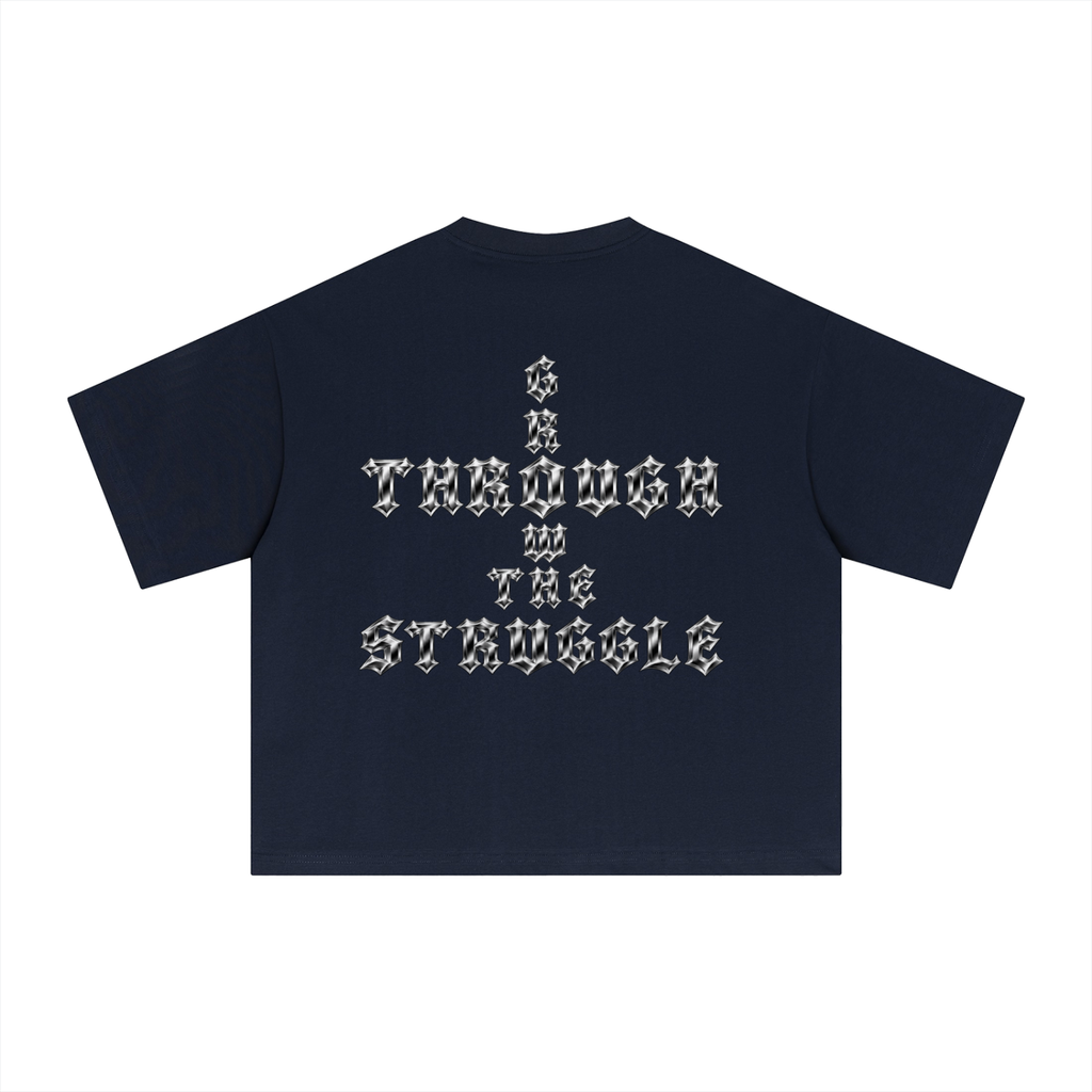 Oversized Drop-Shoulder Cotton/Sorona Blend Boxy T-Shirt - Grow Through The Struggle Chrome Back Print