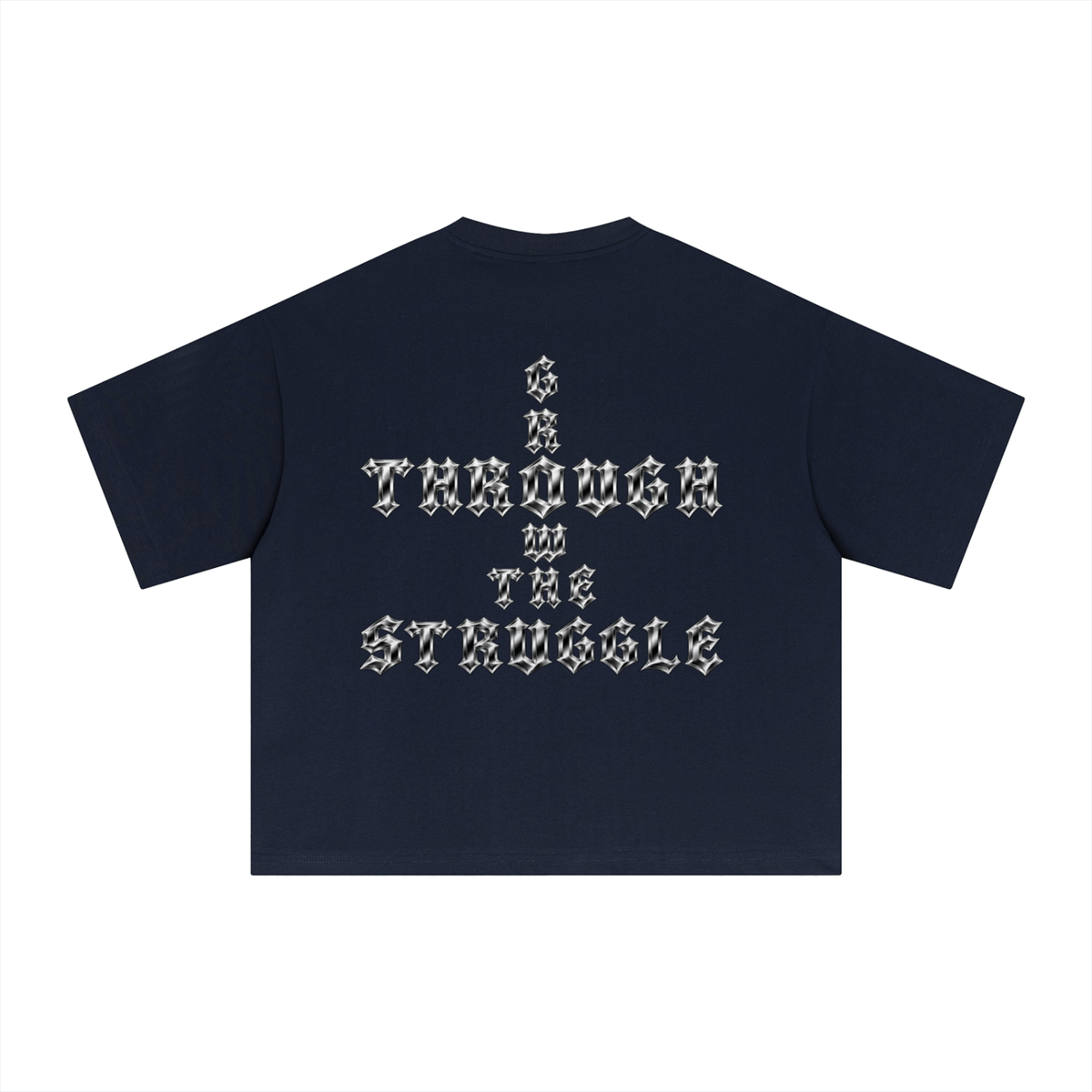Oversized Drop-Shoulder Cotton/Sorona Blend Boxy T-Shirt - Grow Through The Struggle Chrome Back Print
