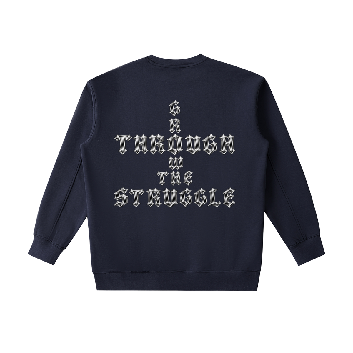 Heavyweight Drop Shoulder Crewneck Sweatshirt - PTI Grow Through The Struggle Chrome Back Print