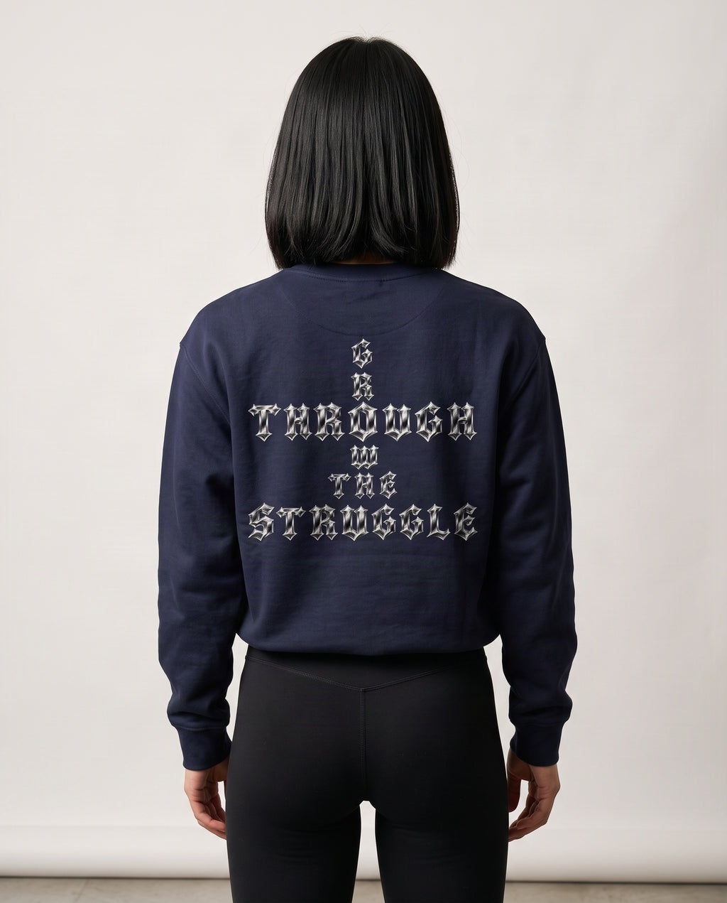 Heavyweight Drop Shoulder Crewneck Sweatshirt - PTI Grow Through The Struggle Chrome Back Print