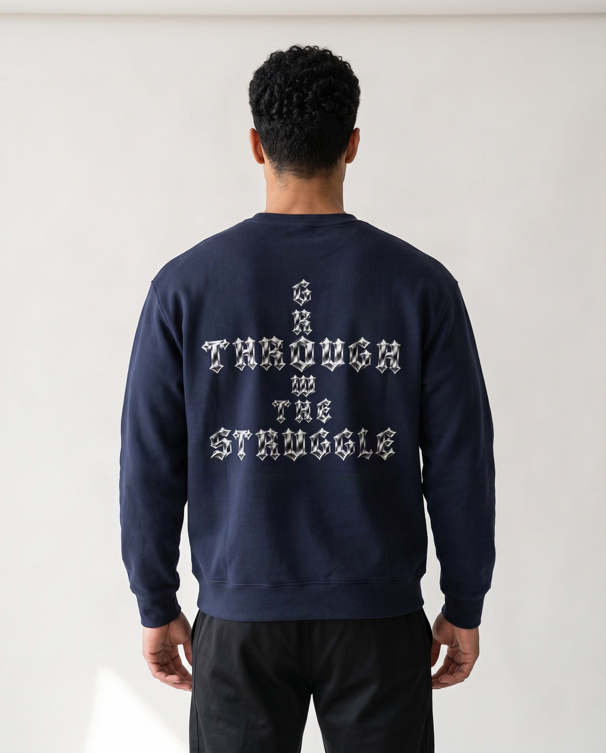 Heavyweight Drop Shoulder Crewneck Sweatshirt - PTI Grow Through The Struggle Chrome Back Print