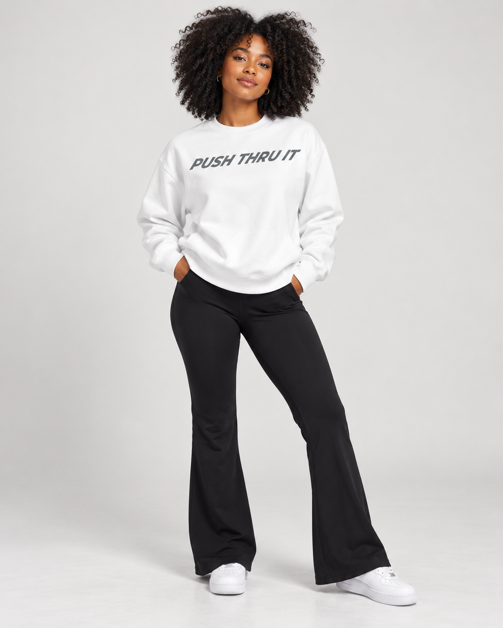 Heavyweight Drop Shoulder Crewneck Sweatshirt - Women's Push Thru It Brick Wall Graphic Back Print VT