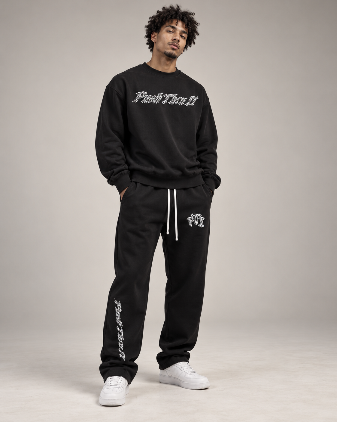 Standard Unisex Solid Color Fleece Straight Leg Pants - Push Thru It Chrome Print