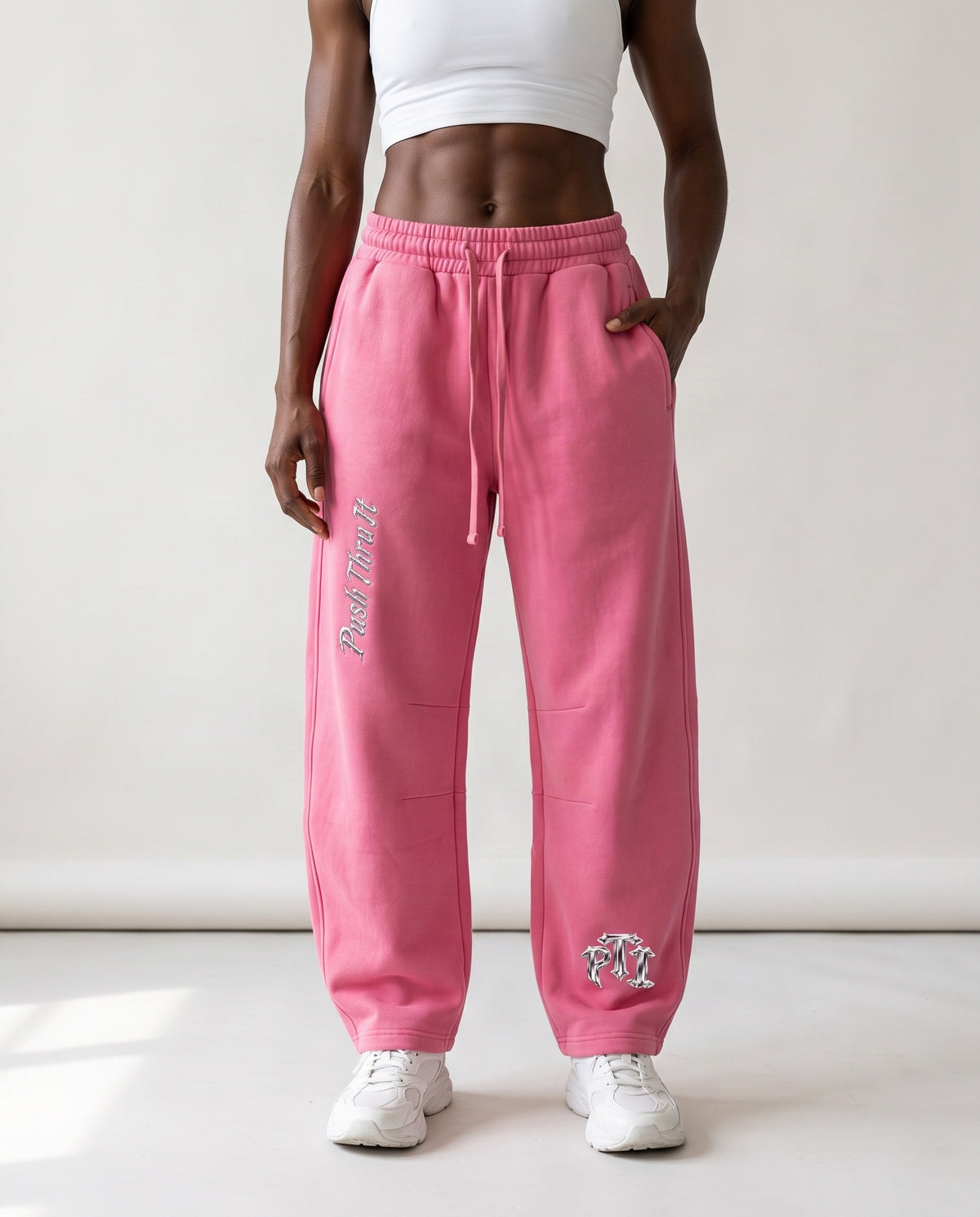 Unisex Vintage Wash Barrel Leg Fleece Sweatpants - Push Thru It Chrome Print