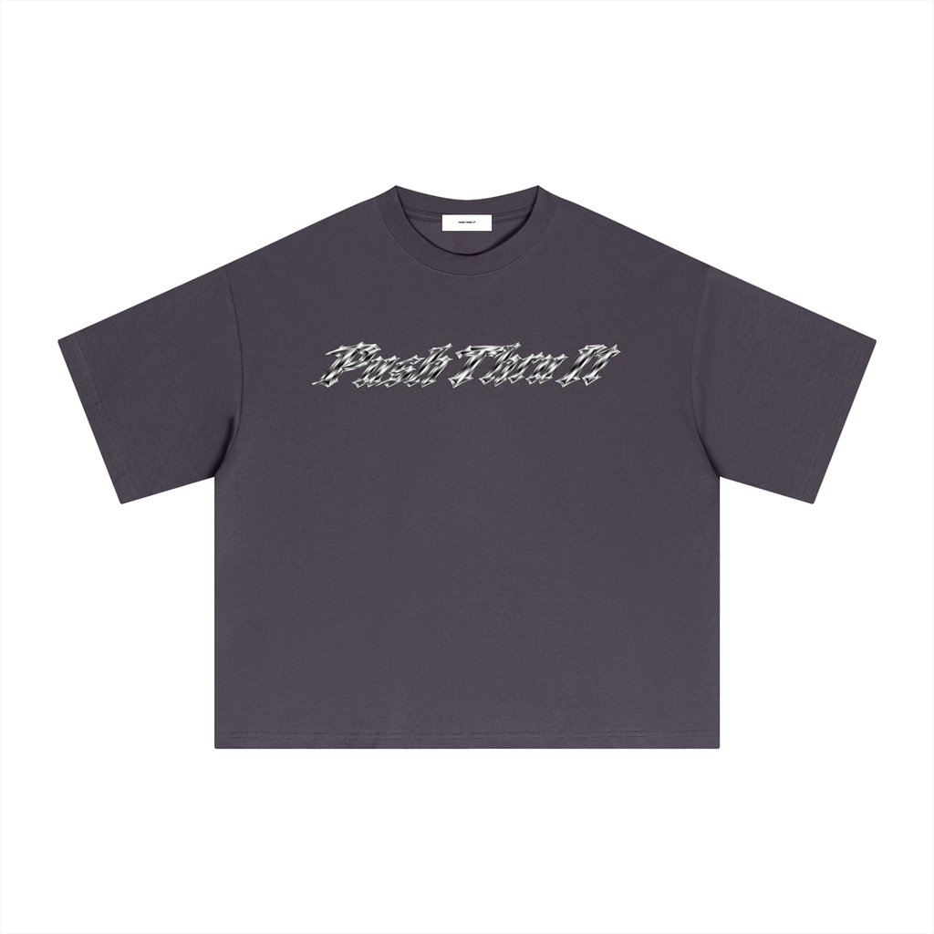 Oversized Drop-Shoulder Cotton/Sorona Blend Boxy T-Shirt - Grow Through The Struggle Chrome Back Print