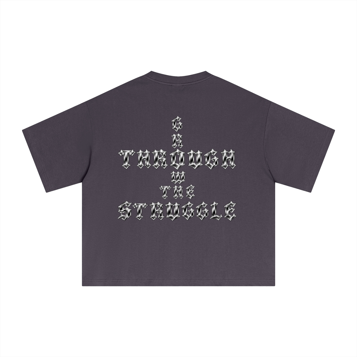 Oversized Drop-Shoulder Cotton/Sorona Blend Boxy T-Shirt - Grow Through The Struggle Chrome Back Print