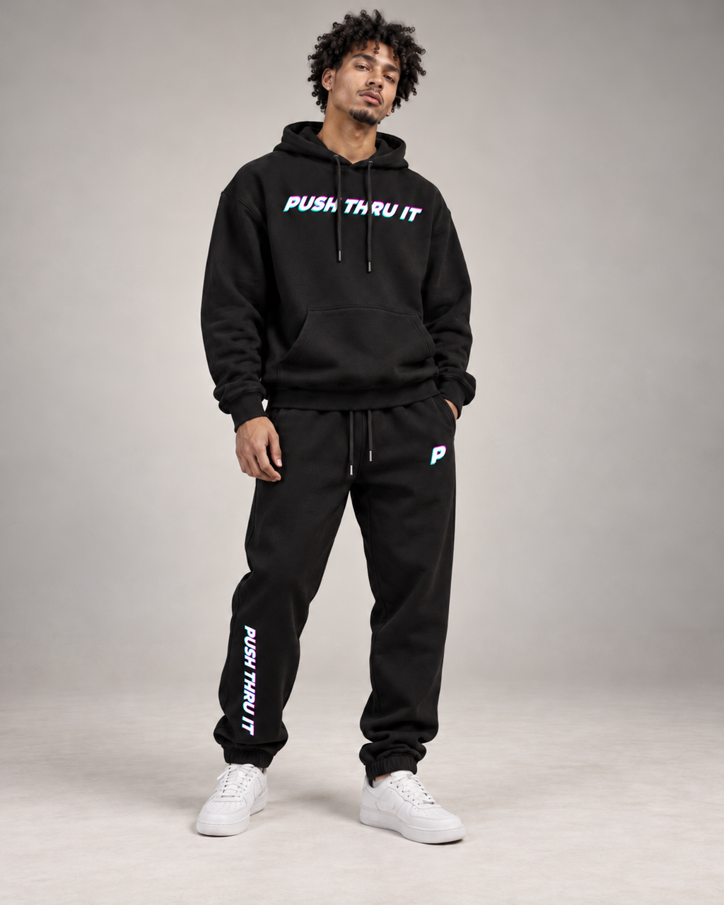 Unisex Heavyweight Regular Fit Fleece Joggers - Push Thru It Tri-Color Print