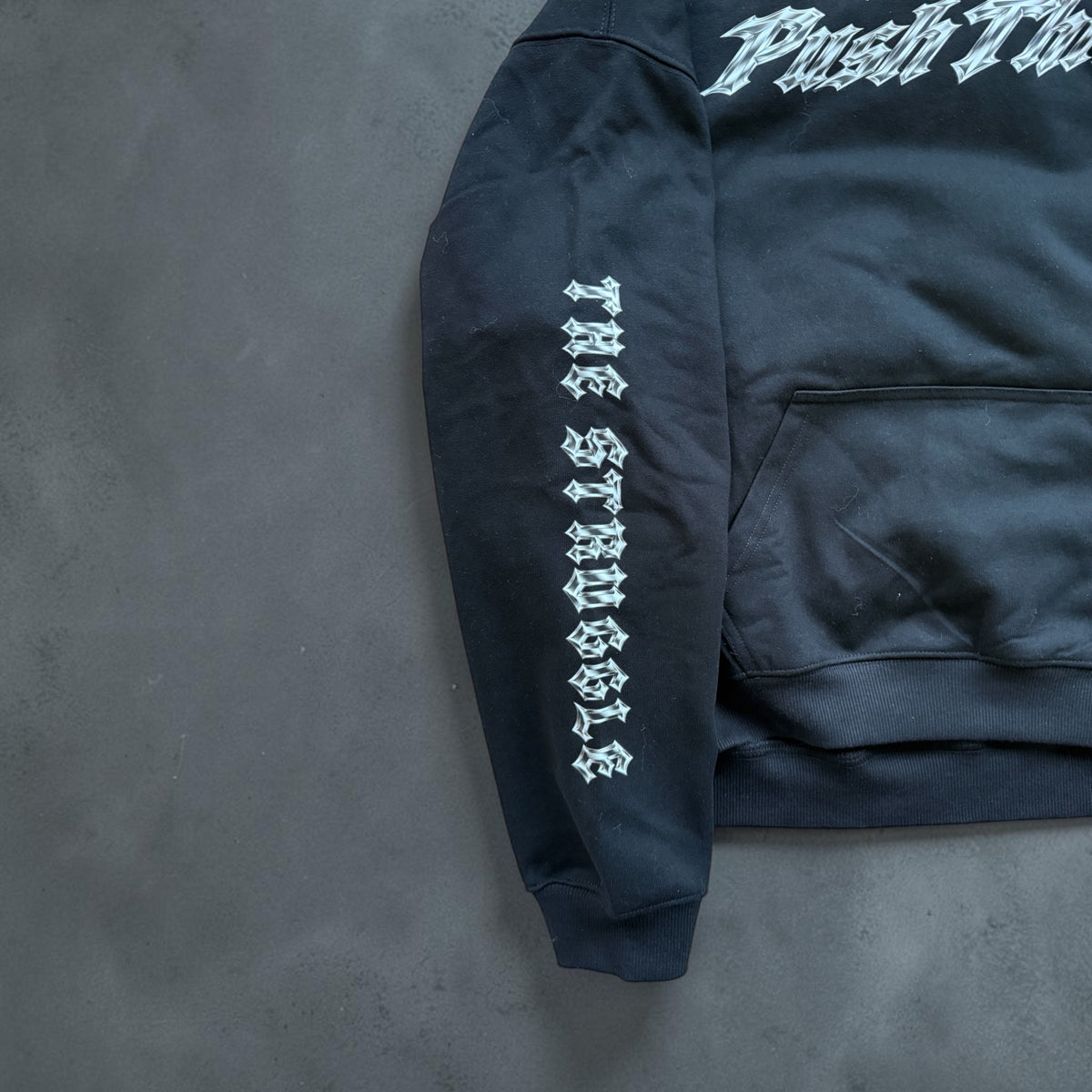 Boxy Heavyweight Drop-Shoulder Cotton-Blend Hoodie - PTI Grow Through The Struggle All Over Sleeve Print