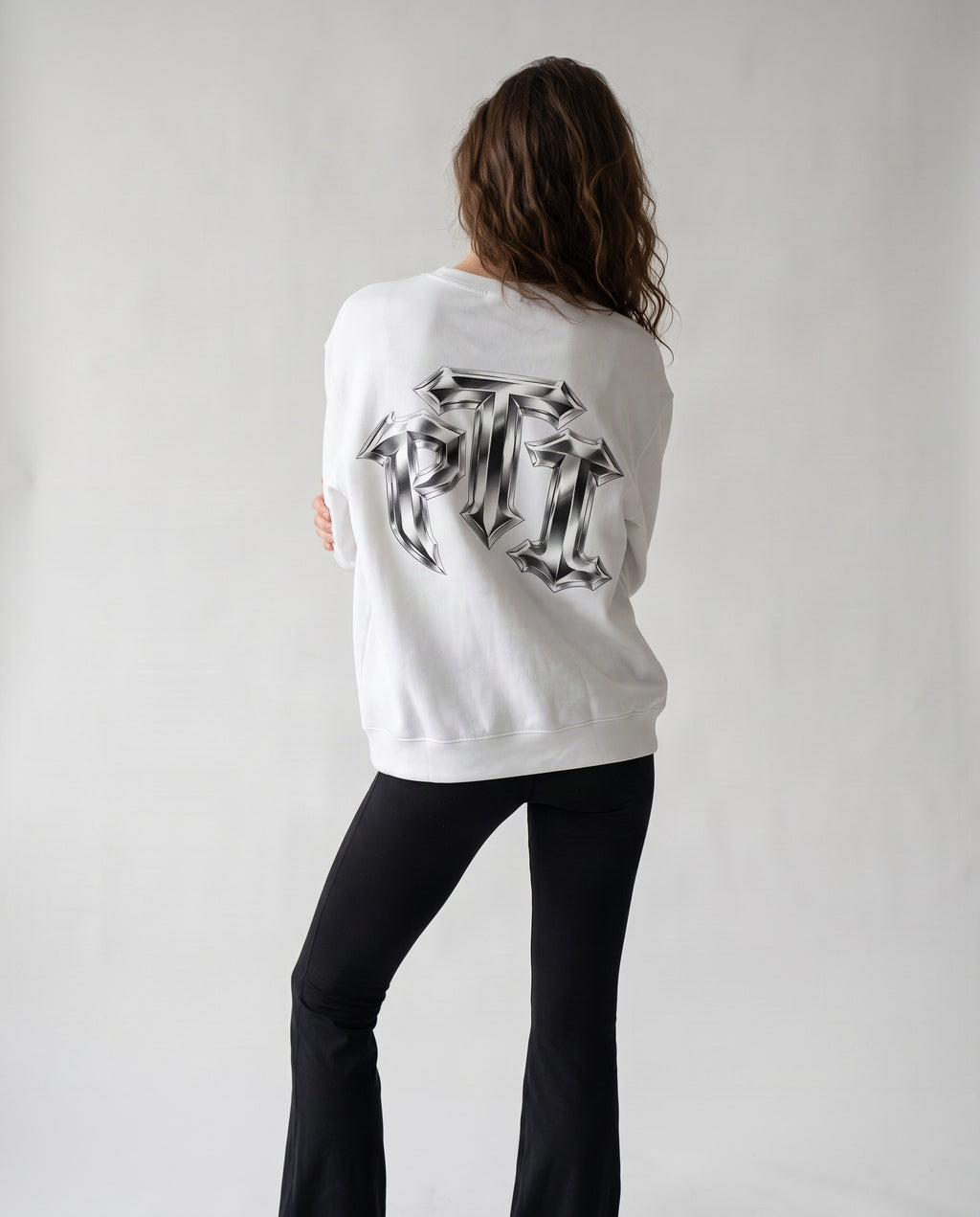 Heavyweight Drop-Shoulder Crewneck Sweatshirt - Push Thru It Chrome Logo Back Print