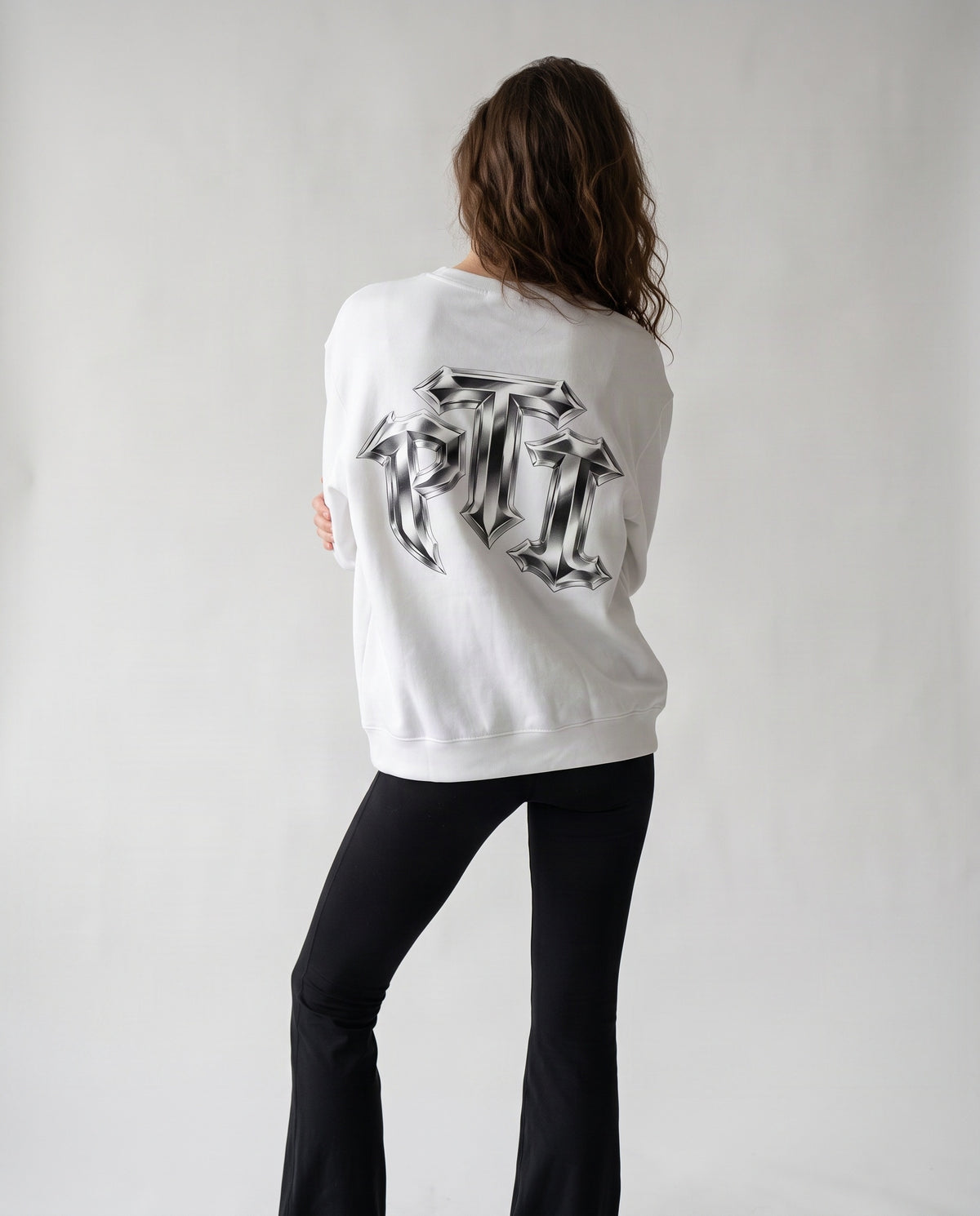 Heavyweight Drop-Shoulder Crewneck Sweatshirt - Push Thru It Chrome Logo Back Print