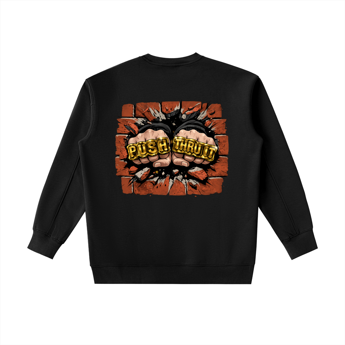 Heavyweight Drop Shoulder Crewneck Sweatshirt - Men's Push Thru It Brick Wall Graphic Back Print VL