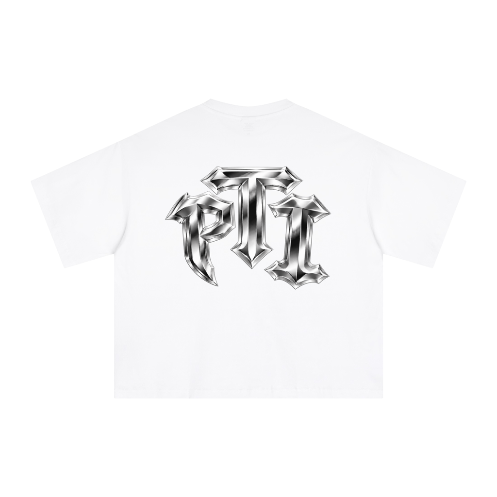 Oversized Cotton Sorona Blend Performance Boxy T-Shirt - Push Thru It Chrome Logo Back Print