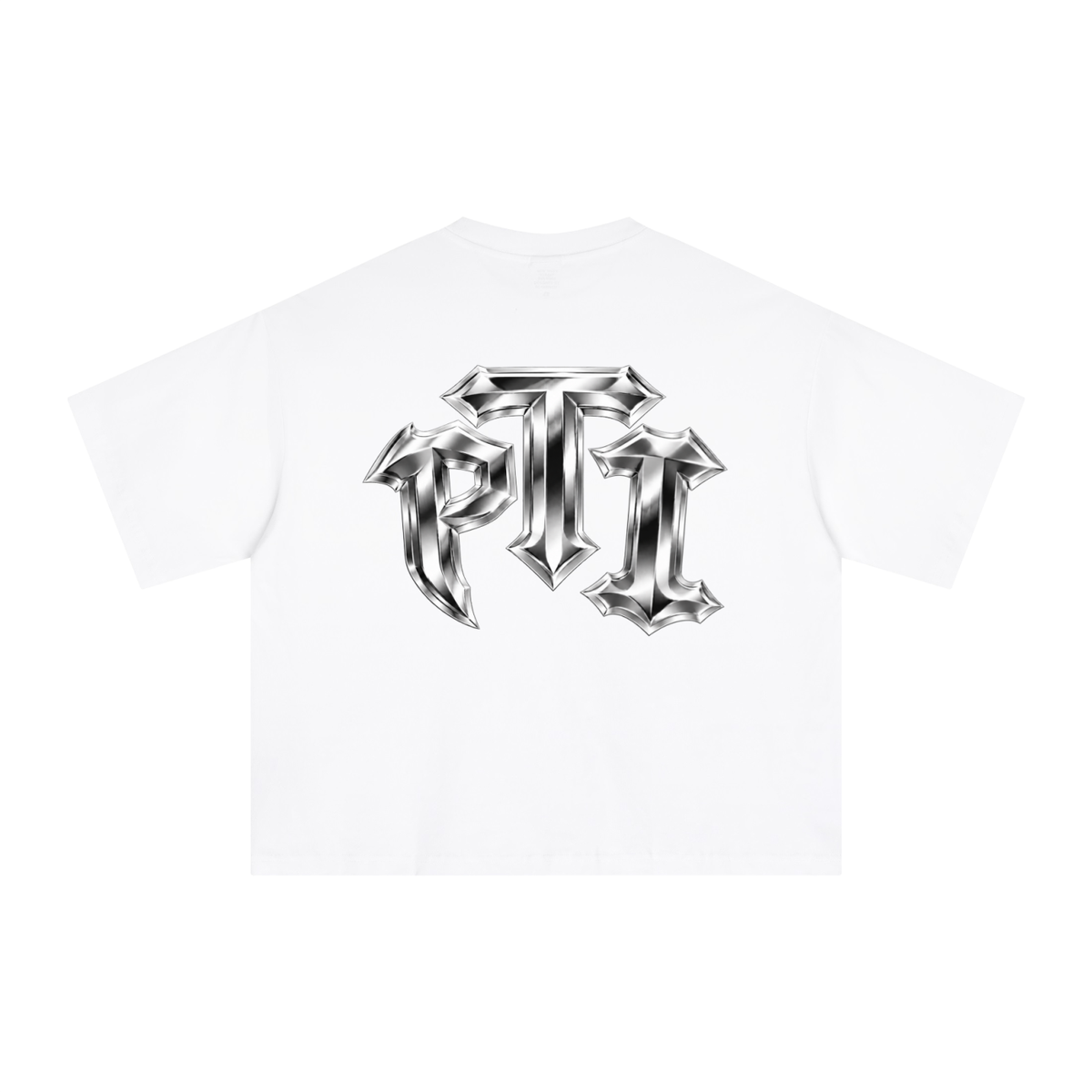 Oversized Cotton Sorona Blend Performance Boxy T-Shirt - Push Thru It Chrome Logo Back Print