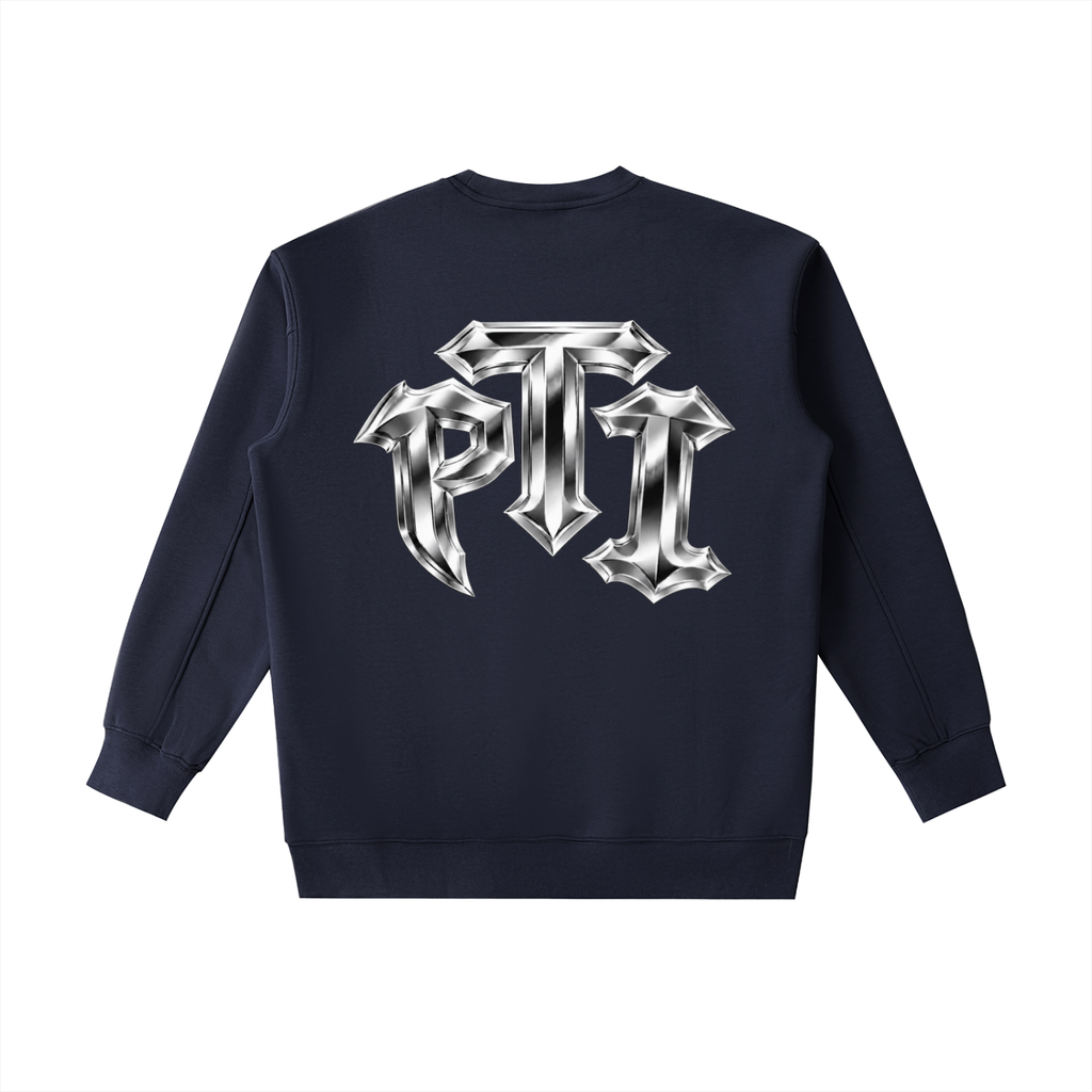 Heavyweight Drop-Shoulder Crewneck Sweatshirt - Push Thru It Chrome Logo Back Print