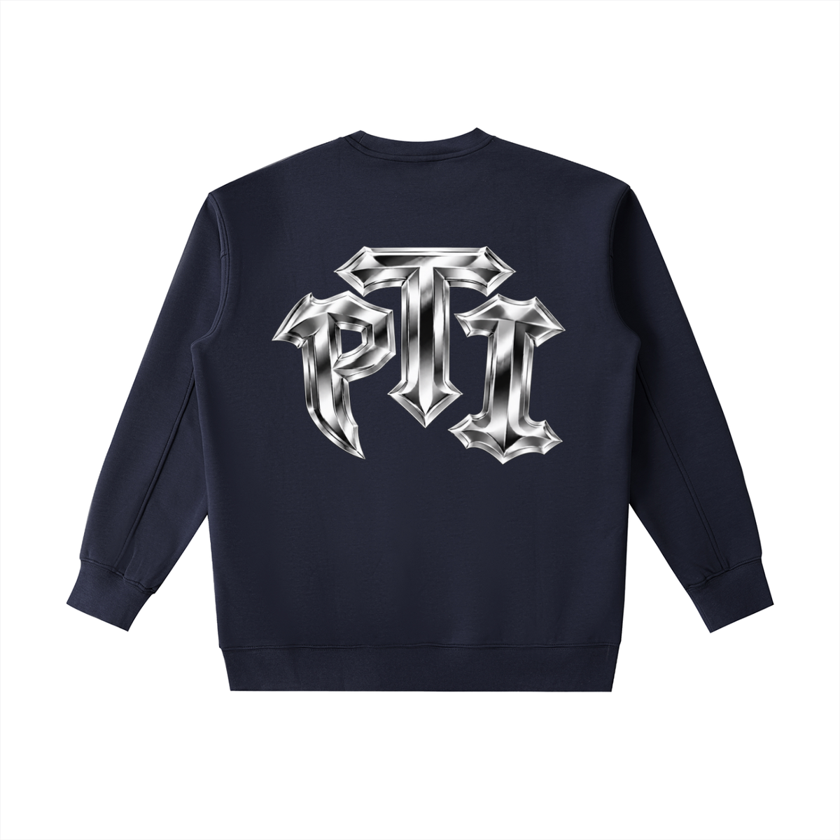 Heavyweight Drop-Shoulder Crewneck Sweatshirt - Push Thru It Chrome Logo Back Print